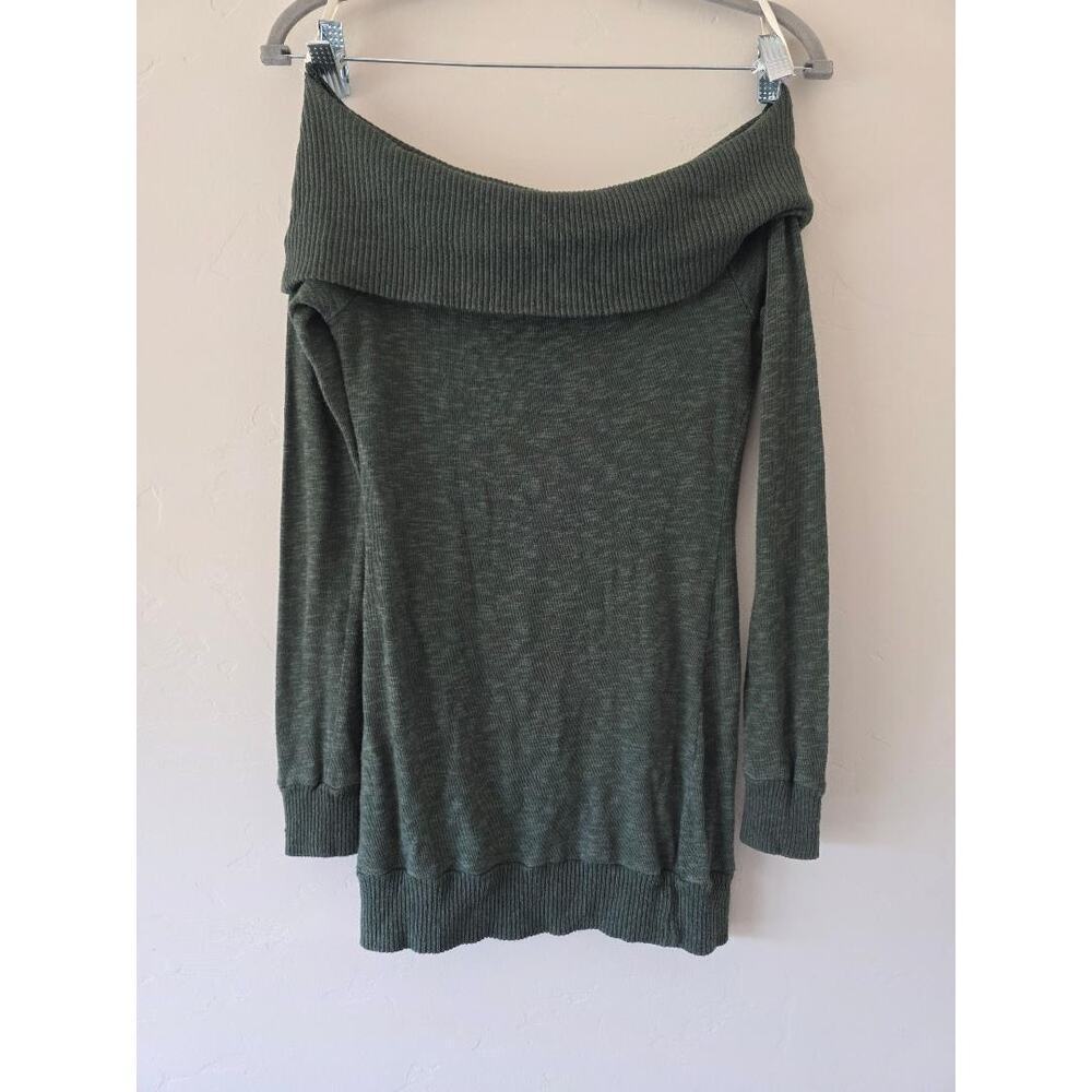 Green Ville Sage Green Off Shoulder Sweater Slouchy Boho Knit Top (M)